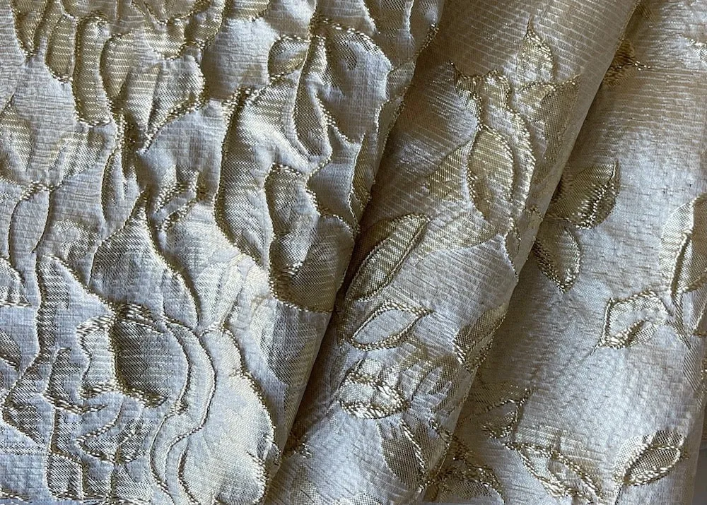 Light-Weight Pale Gold Floral Polyester Lame Brocade