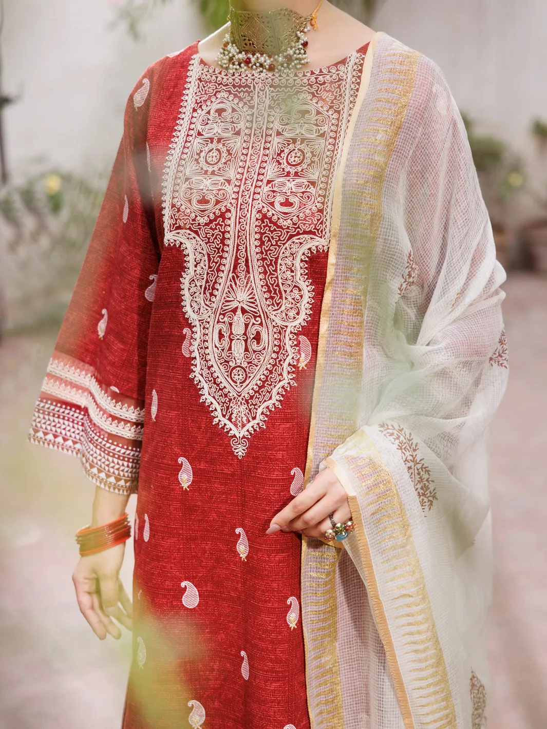 Maroon Cotton Dobby 3 Piece Unstitched - ALP-3PS-1881