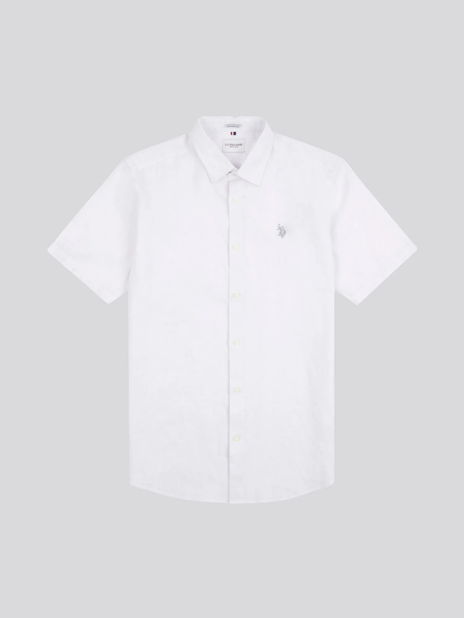 Mens Linen Blend Short Sleeve Shirt in White / Harbour Mist DHM