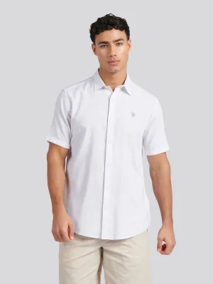 Mens Linen Blend Short Sleeve Shirt in White / Harbour Mist DHM