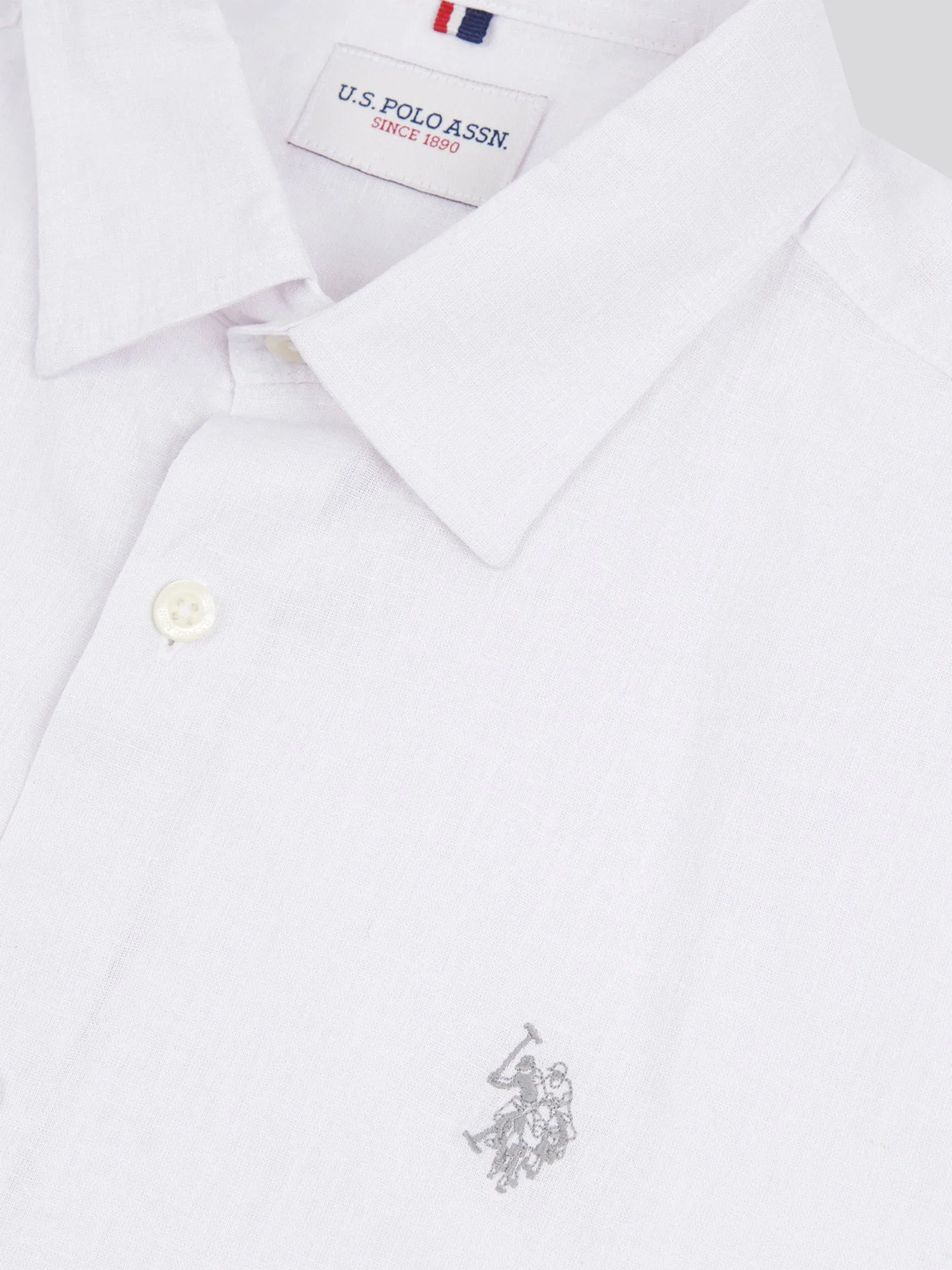 Mens Linen Blend Short Sleeve Shirt in White / Harbour Mist DHM