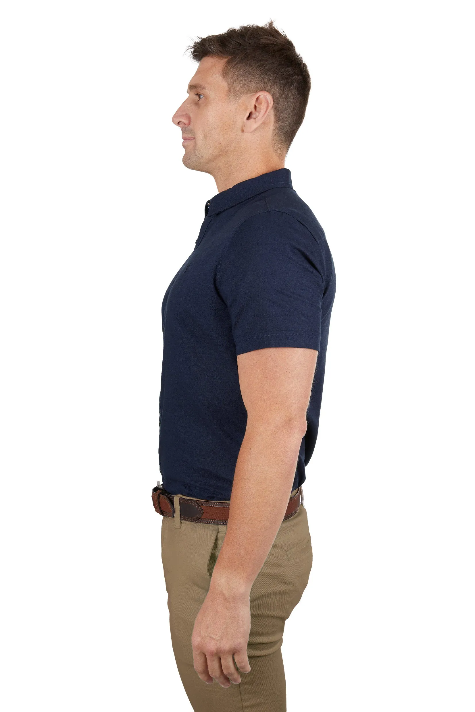 Men's Linen Tailored S/s Shirt- Navy