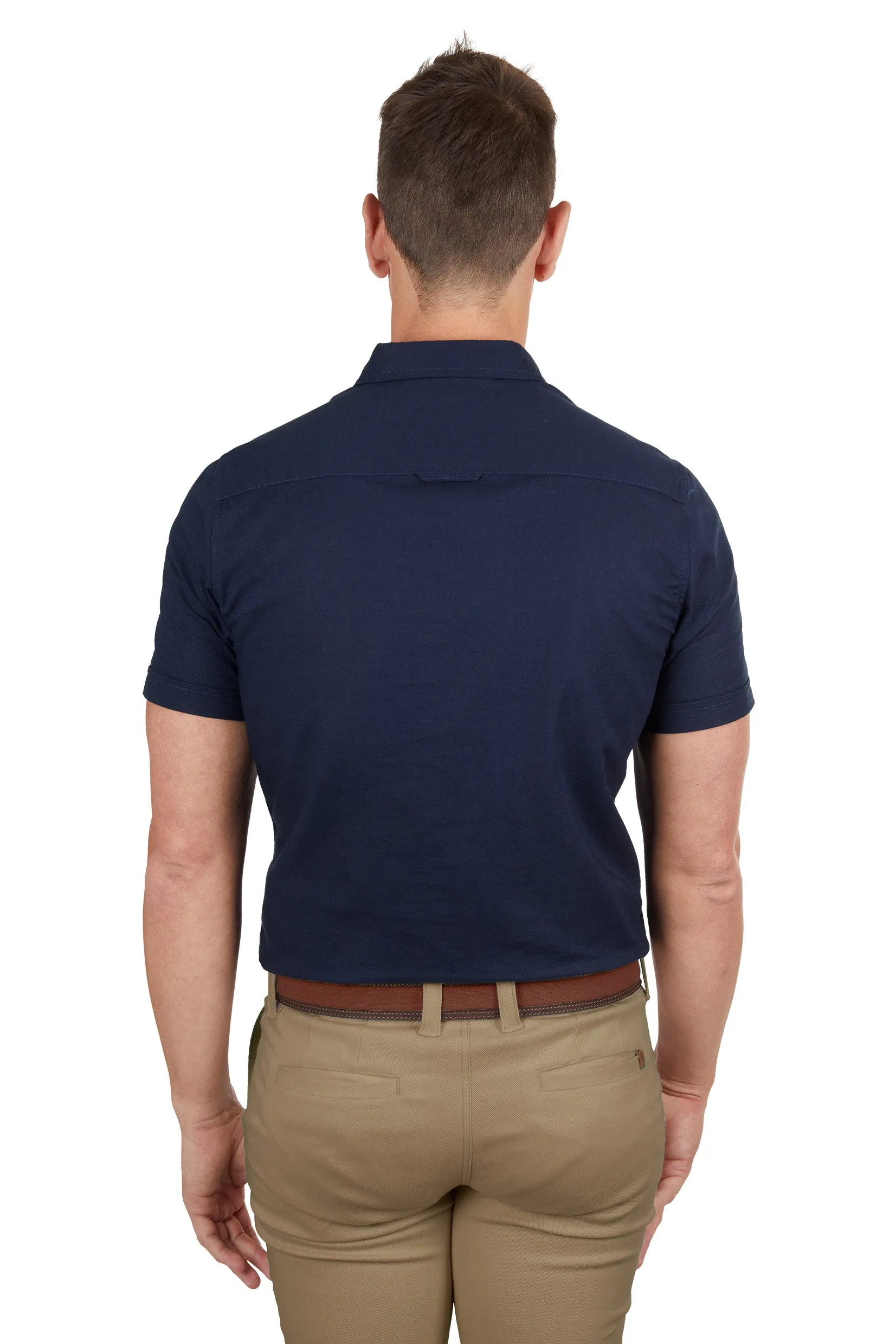 Men's Linen Tailored S/s Shirt- Navy