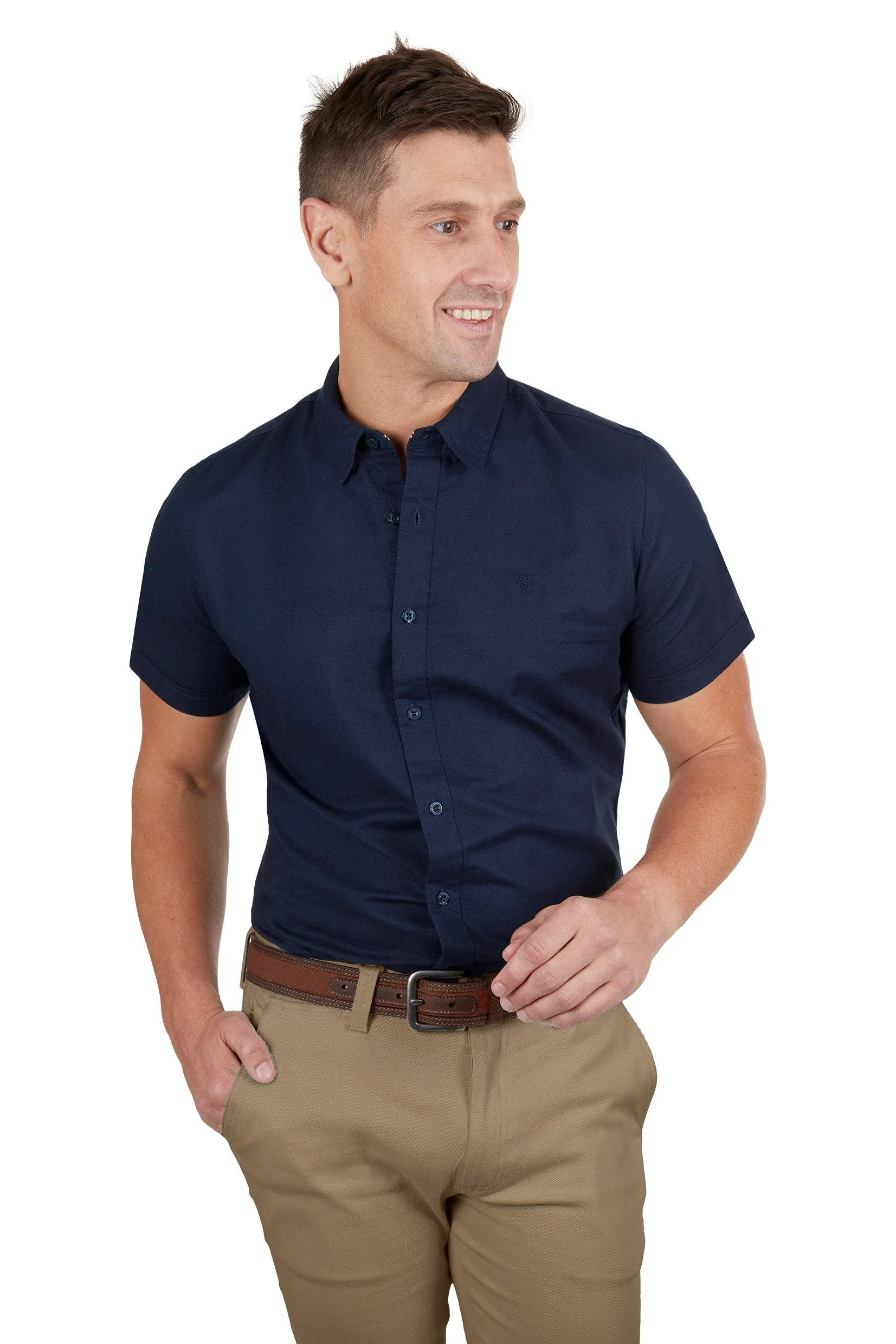 Men's Linen Tailored S/s Shirt- Navy