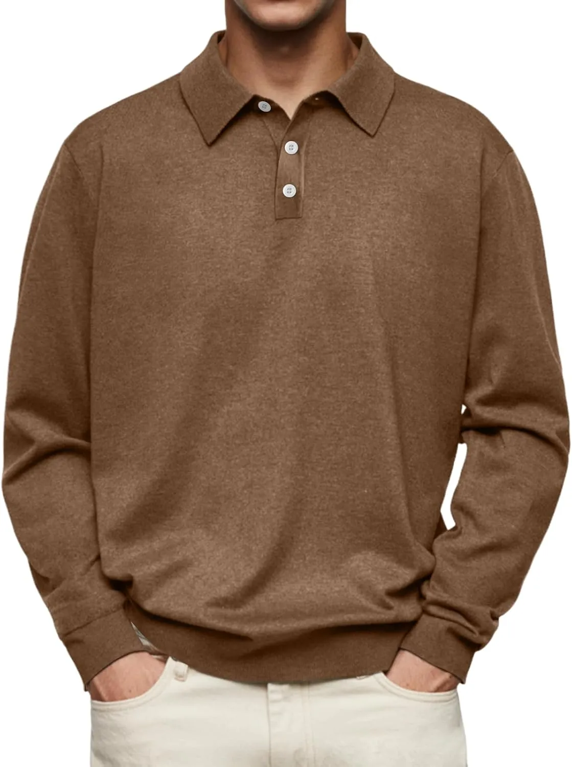 Mens Polo Shirts Casual Long Sleeve Button Classic Cotton Shirt Fashion Basic Collared Work Golf T-Shirts