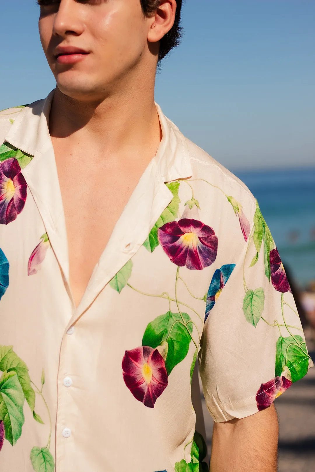 Morning Glory Flower Rayon Short Sleeve Shirt