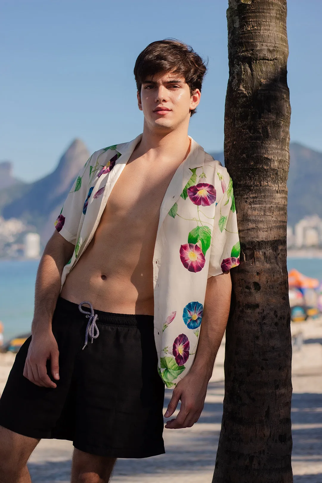 Morning Glory Flower Rayon Short Sleeve Shirt