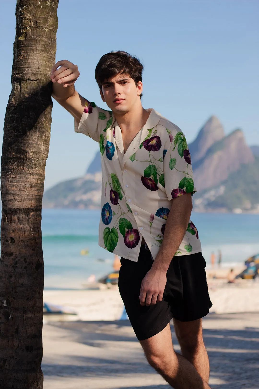 Morning Glory Flower Rayon Short Sleeve Shirt