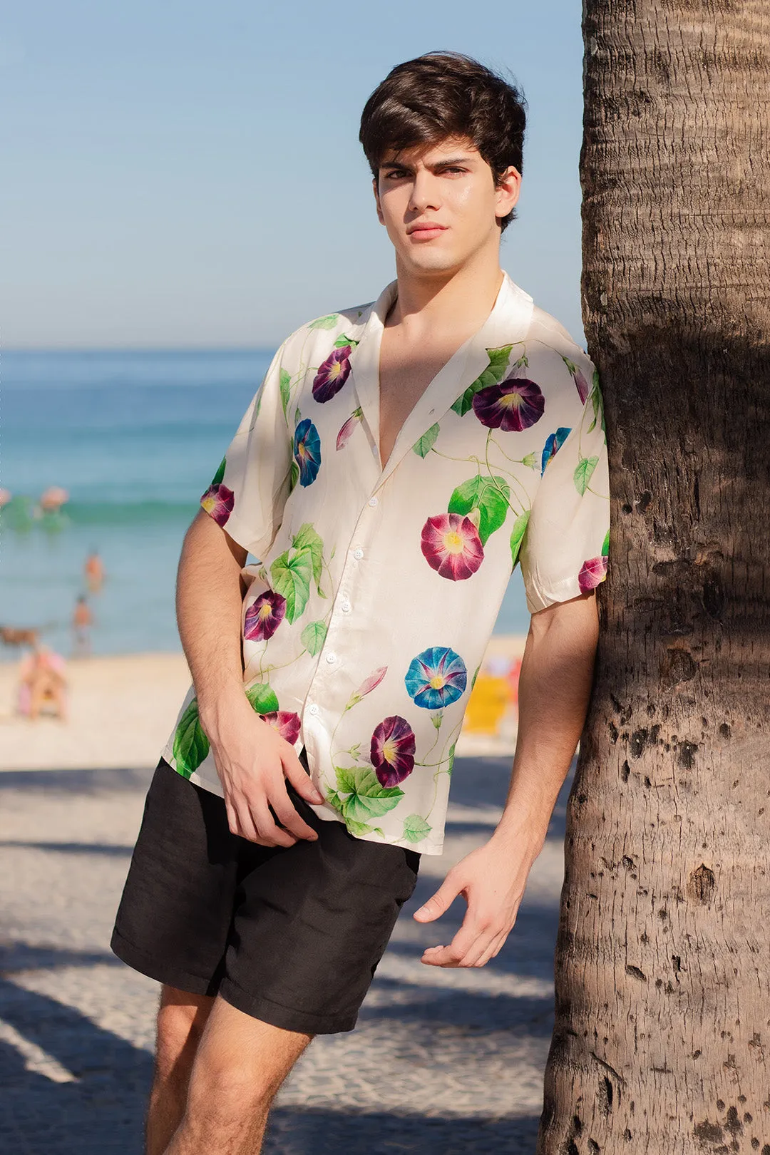 Morning Glory Flower Rayon Short Sleeve Shirt