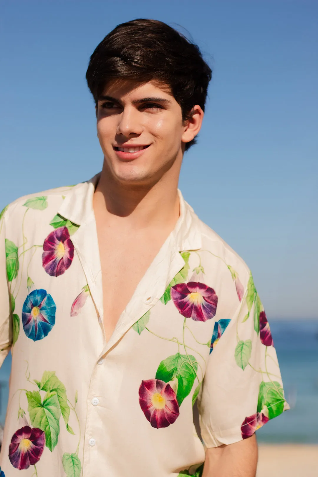 Morning Glory Flower Rayon Short Sleeve Shirt