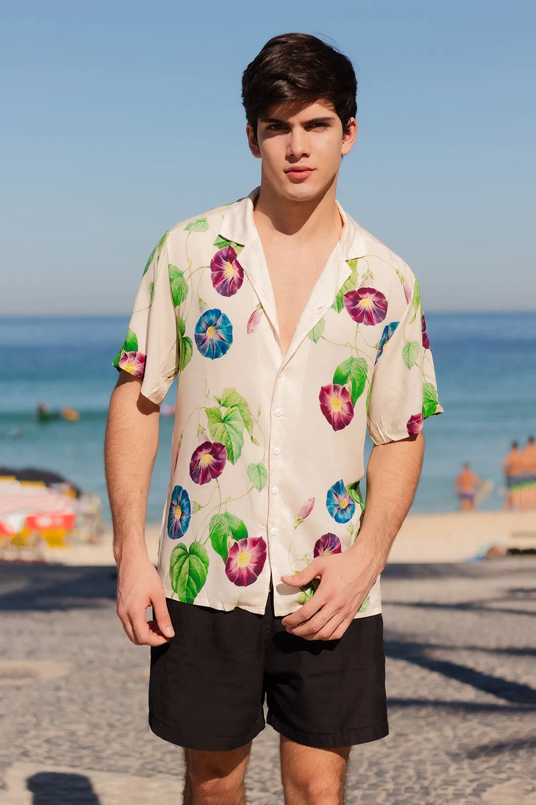 Morning Glory Flower Rayon Short Sleeve Shirt
