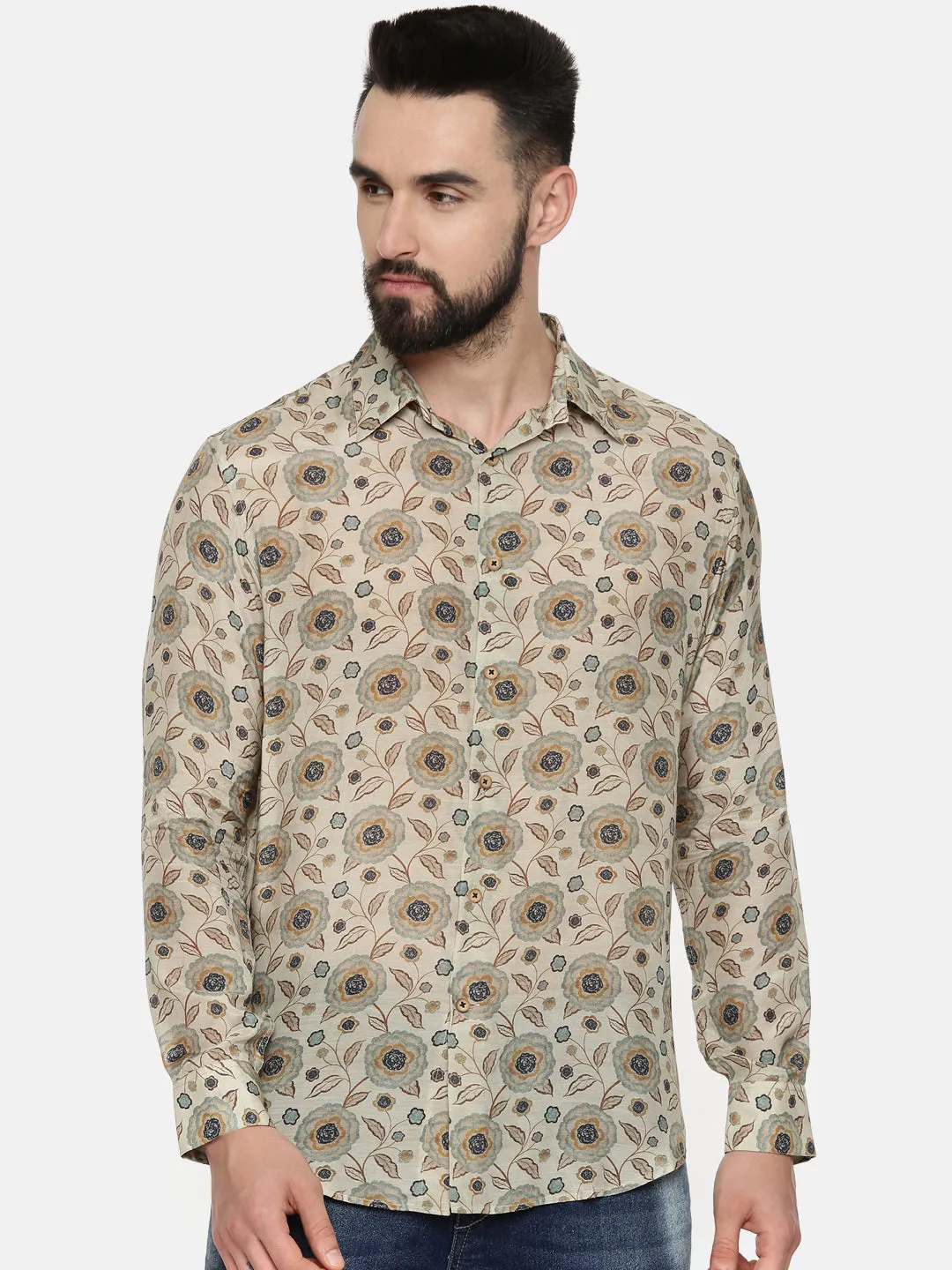 Muslin Beige Print Shirt - MM0823