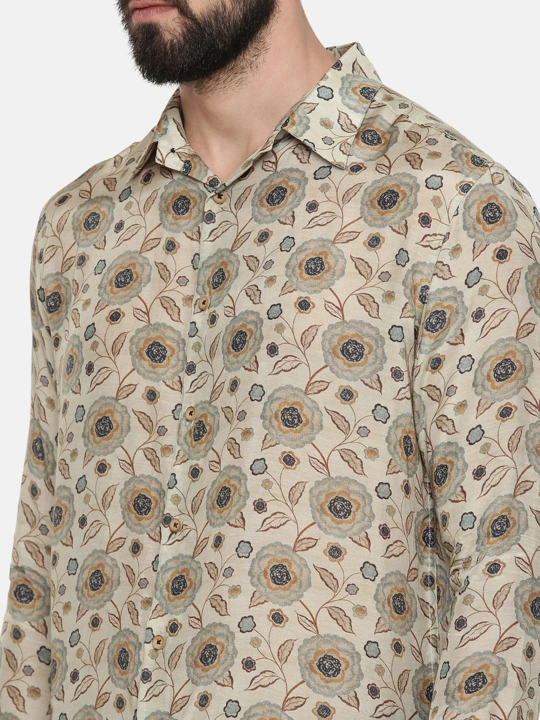 Muslin Beige Print Shirt - MM0823