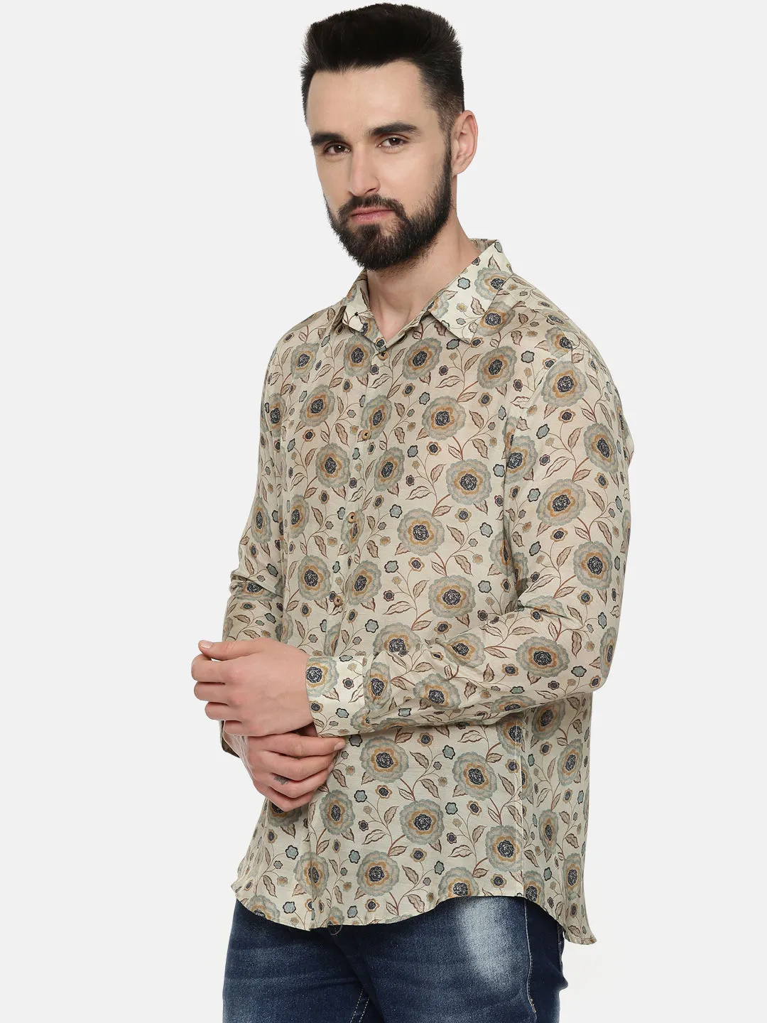 Muslin Beige Print Shirt - MM0823