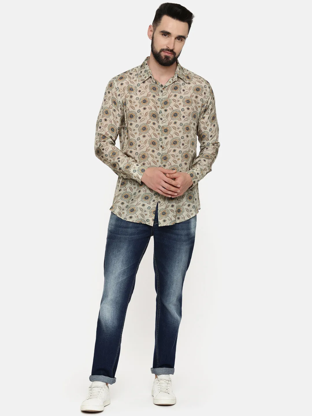Muslin Beige Print Shirt - MM0823