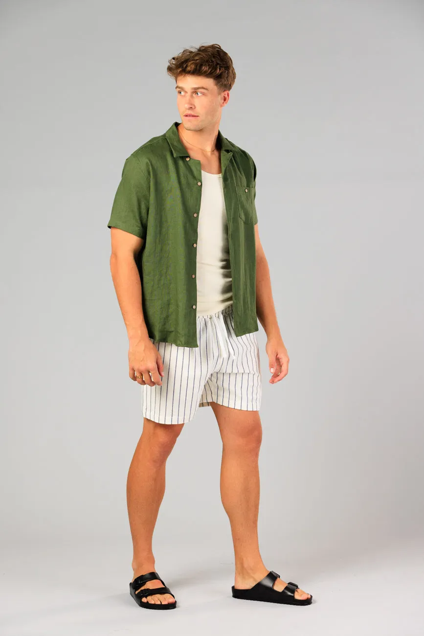 Noosa Linen Shirt - Forest Green