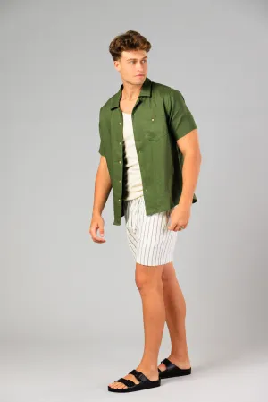 Noosa Linen Shirt - Forest Green