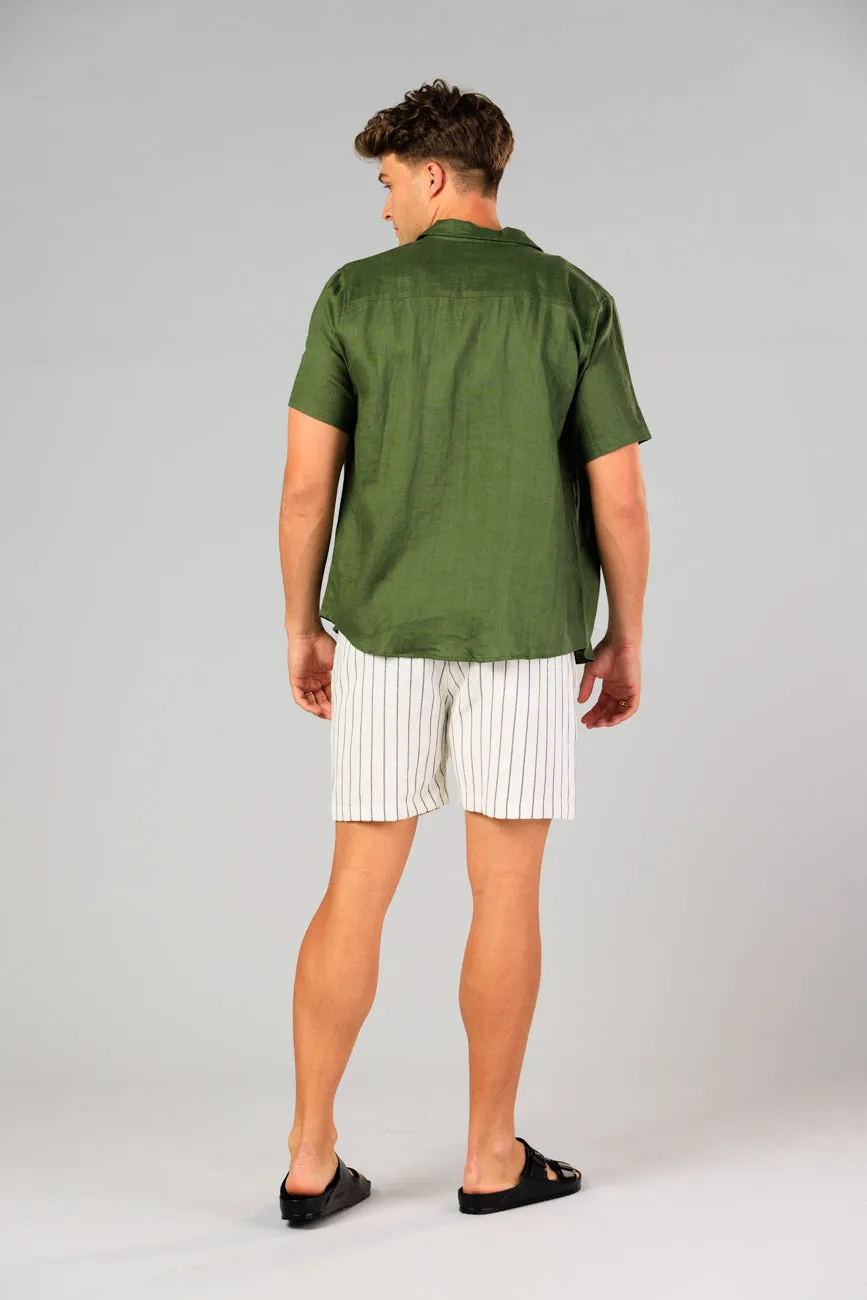 Noosa Linen Shirt - Forest Green