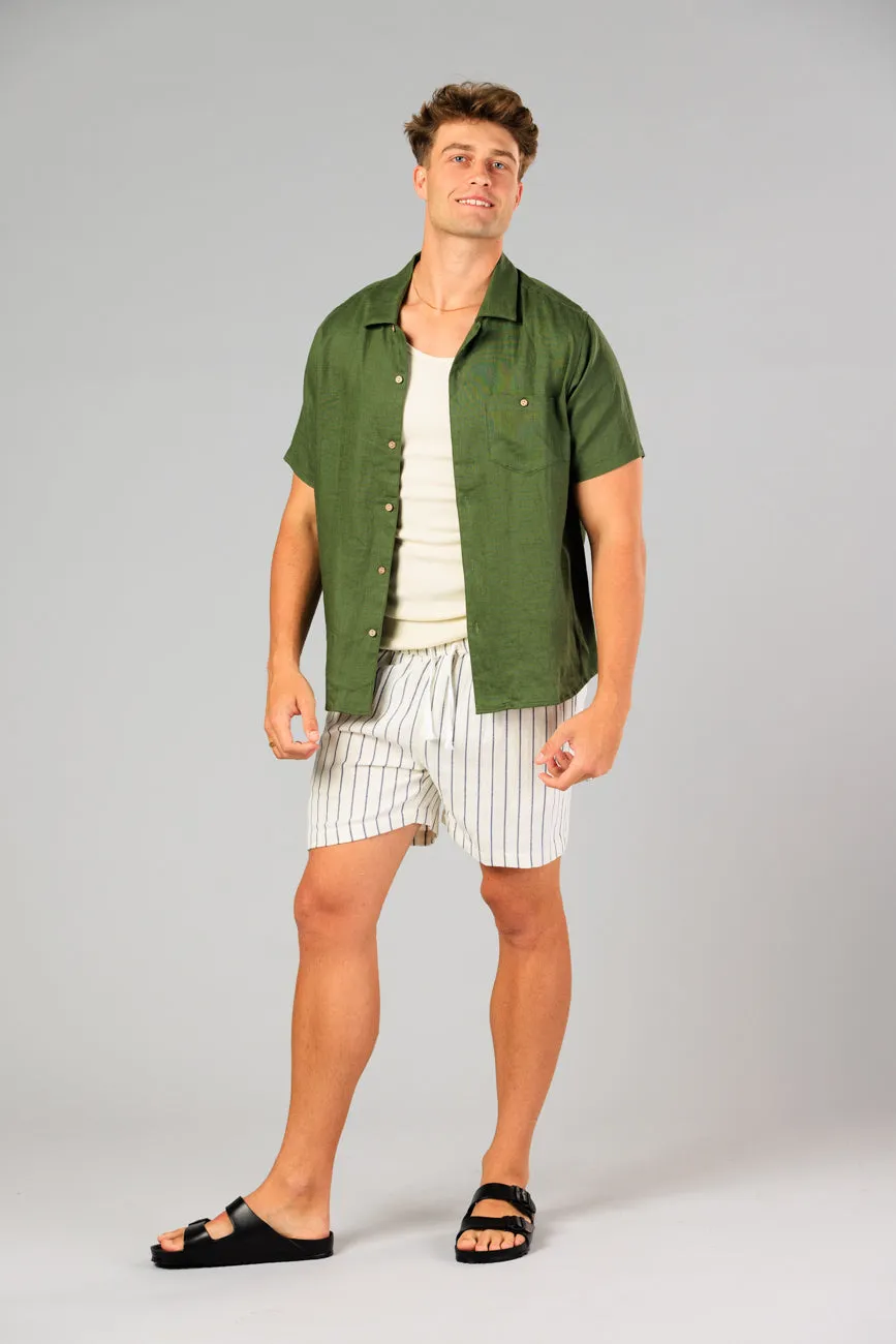 Noosa Linen Shirt - Forest Green