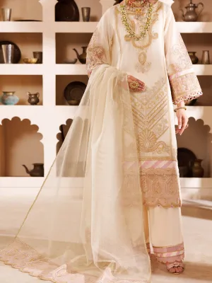 Off White Khaddi Shimmer Gold 3 Piece Formal Unstitched - AL-3PS-LS-UN-457