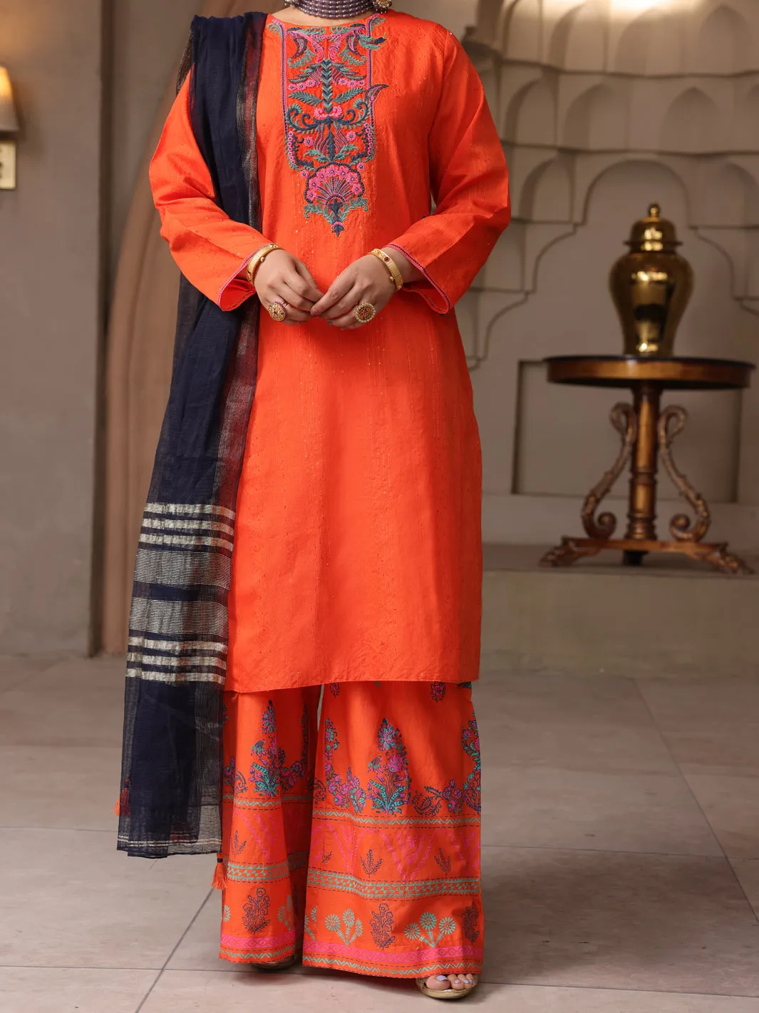 Orange Dyed Sequence 3 Piece Unstitched - ALP-3PS-1643