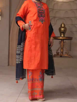 Orange Dyed Sequence 3 Piece Unstitched - ALP-3PS-1643