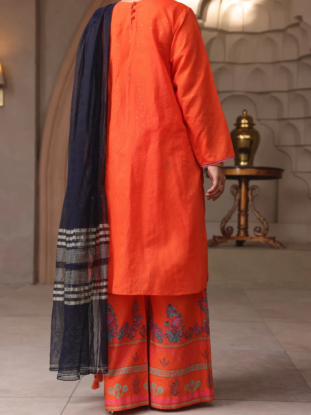 Orange Dyed Sequence 3 Piece Unstitched - ALP-3PS-1643