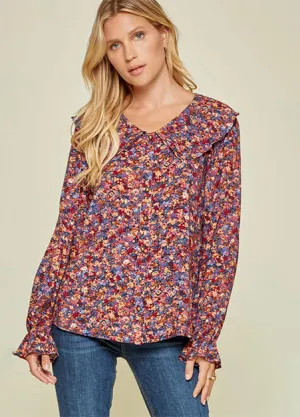 Peter Pan Collar Ditsy Floral Top