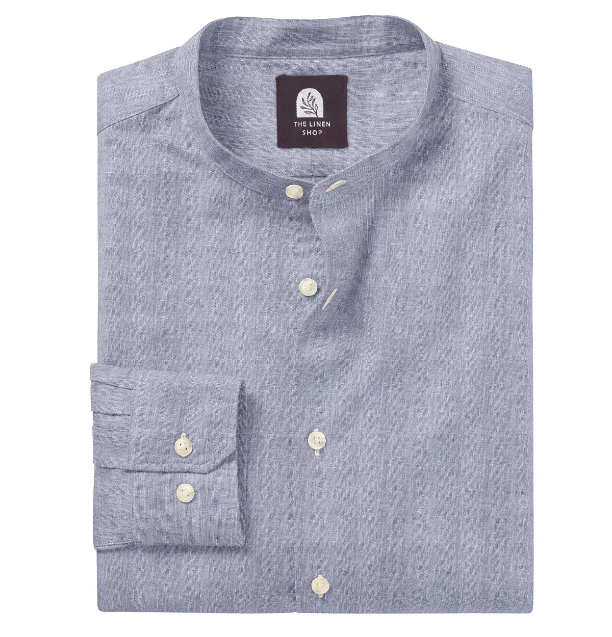 Pure Linen - Band Collar - Long Sleeve - Lavender Mist