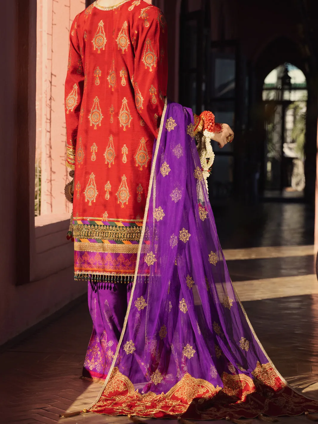 Red Yarn-Dyed Jacquard 3 Piece Formal Unstitched - AL-3PS-LS-UN-414