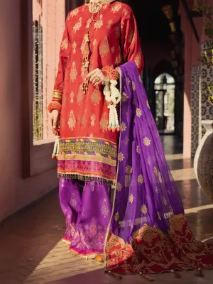 Red Yarn-Dyed Jacquard 3 Piece Formal Unstitched - AL-3PS-LS-UN-414