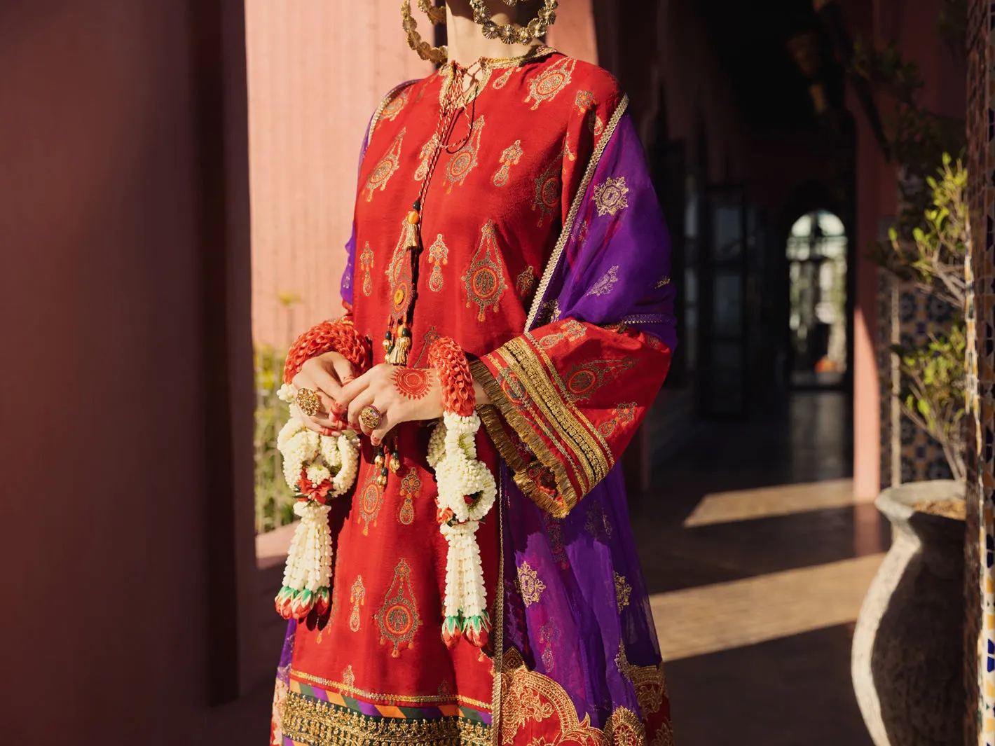 Red Yarn-Dyed Jacquard 3 Piece Formal Unstitched - AL-3PS-LS-UN-414