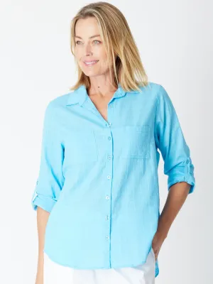Self Check Cotton Shirt -Turq - 30488