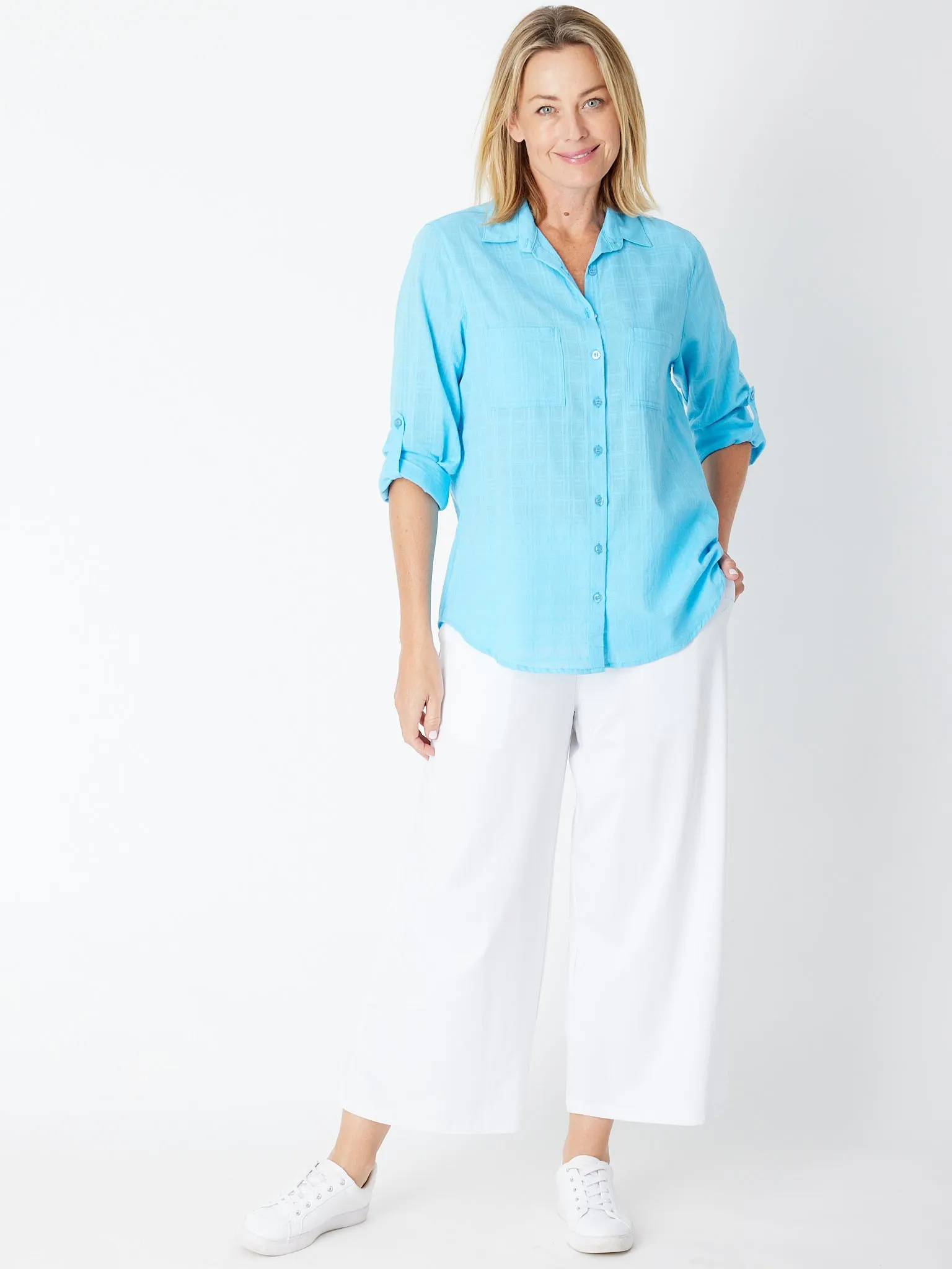 Self Check Cotton Shirt -Turq - 30488