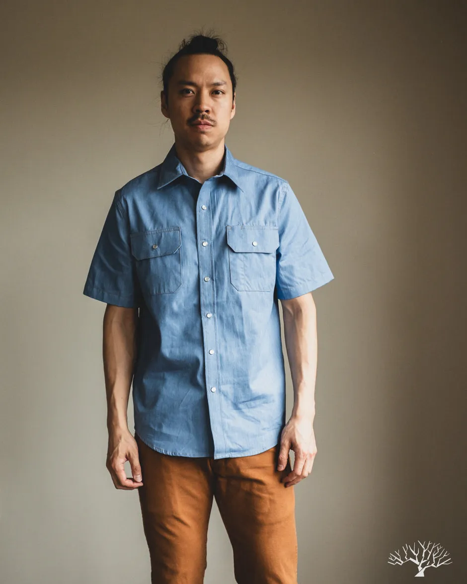 Short-Sleeve Drover Shirt - Light Indigo Chambray