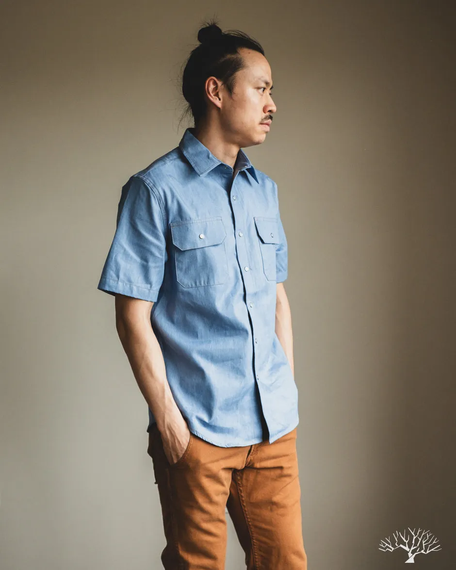 Short-Sleeve Drover Shirt - Light Indigo Chambray