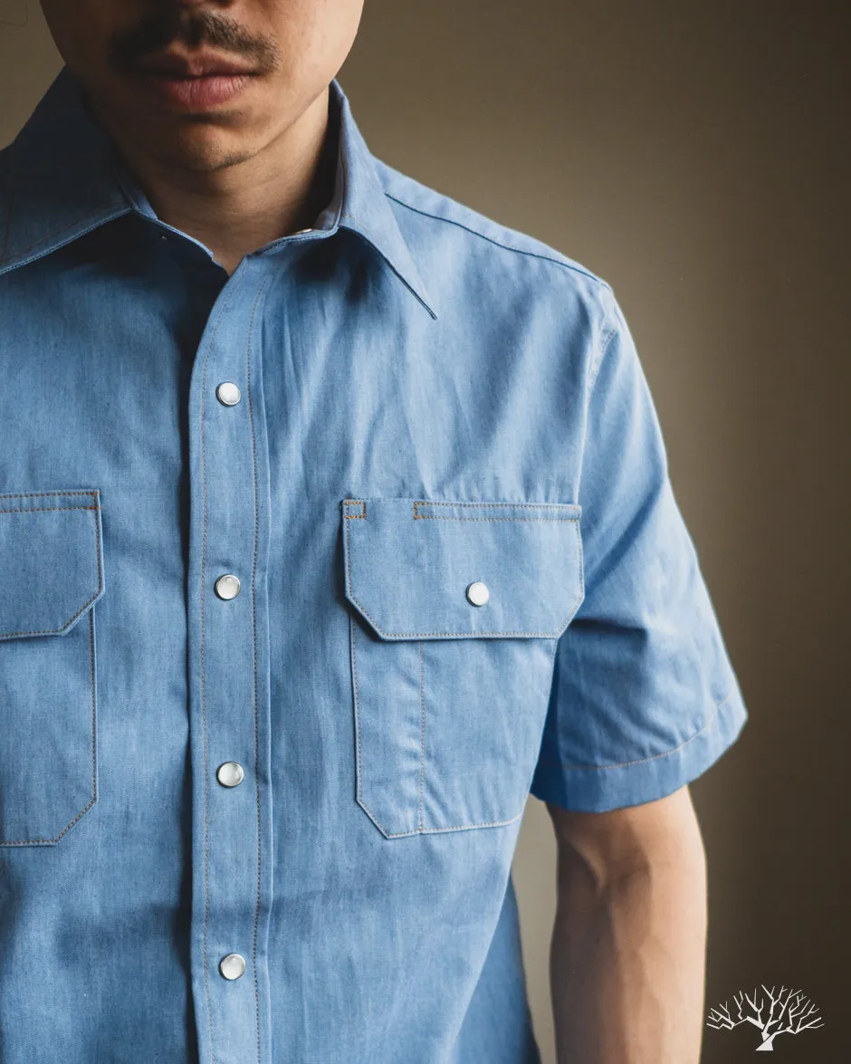 Short-Sleeve Drover Shirt - Light Indigo Chambray