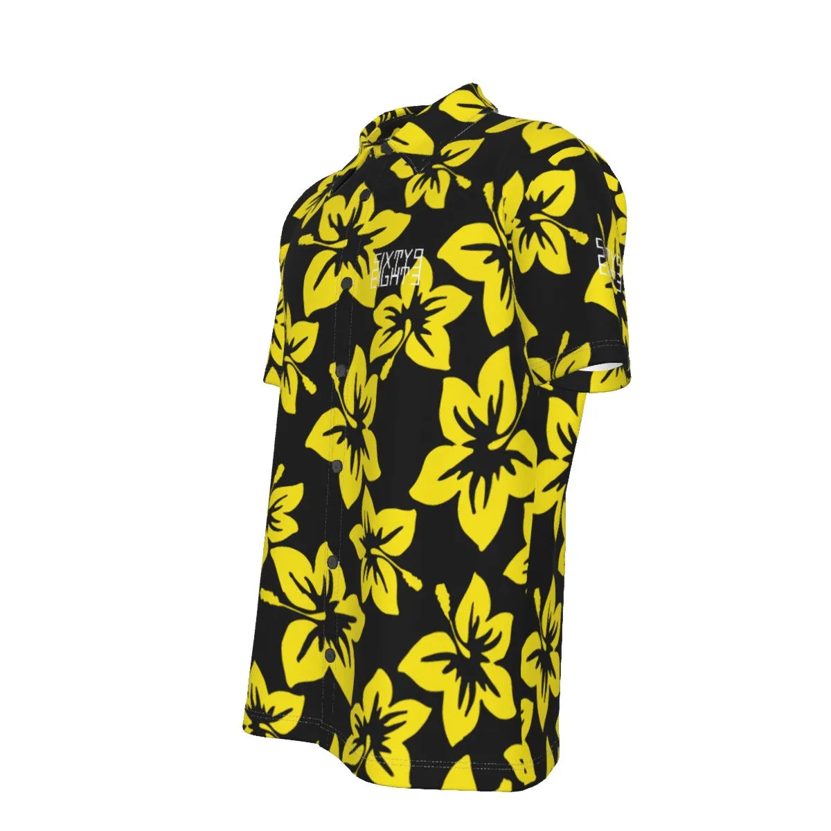 Sixty Eight 93 Logo White Hibiscus Gold & Black Button Up Shirt