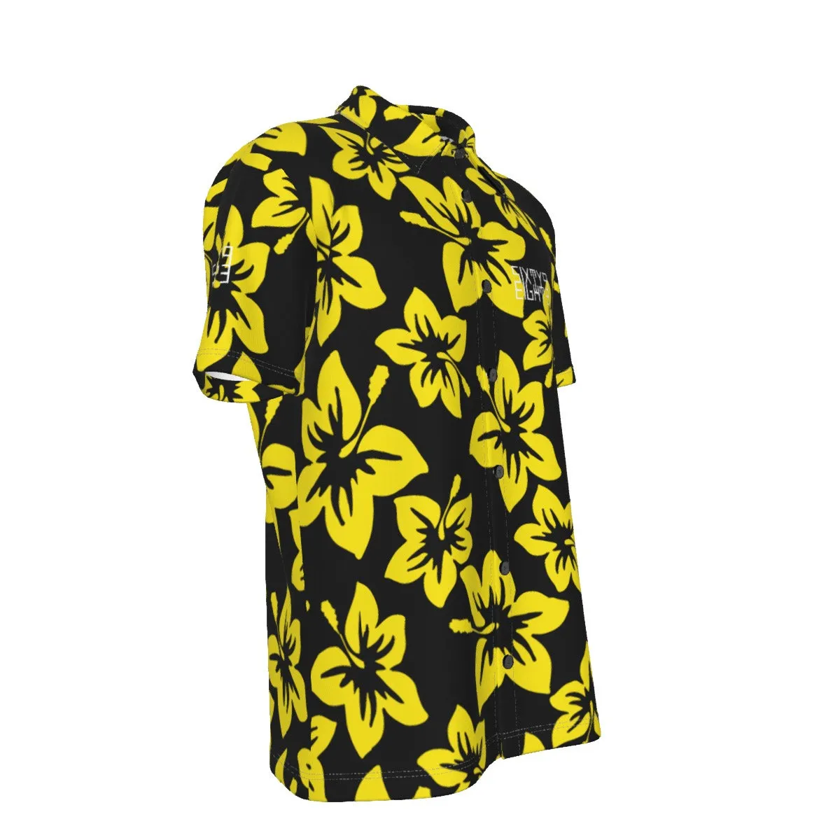 Sixty Eight 93 Logo White Hibiscus Gold & Black Button Up Shirt
