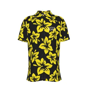 Sixty Eight 93 Logo White Hibiscus Gold & Black Button Up Shirt