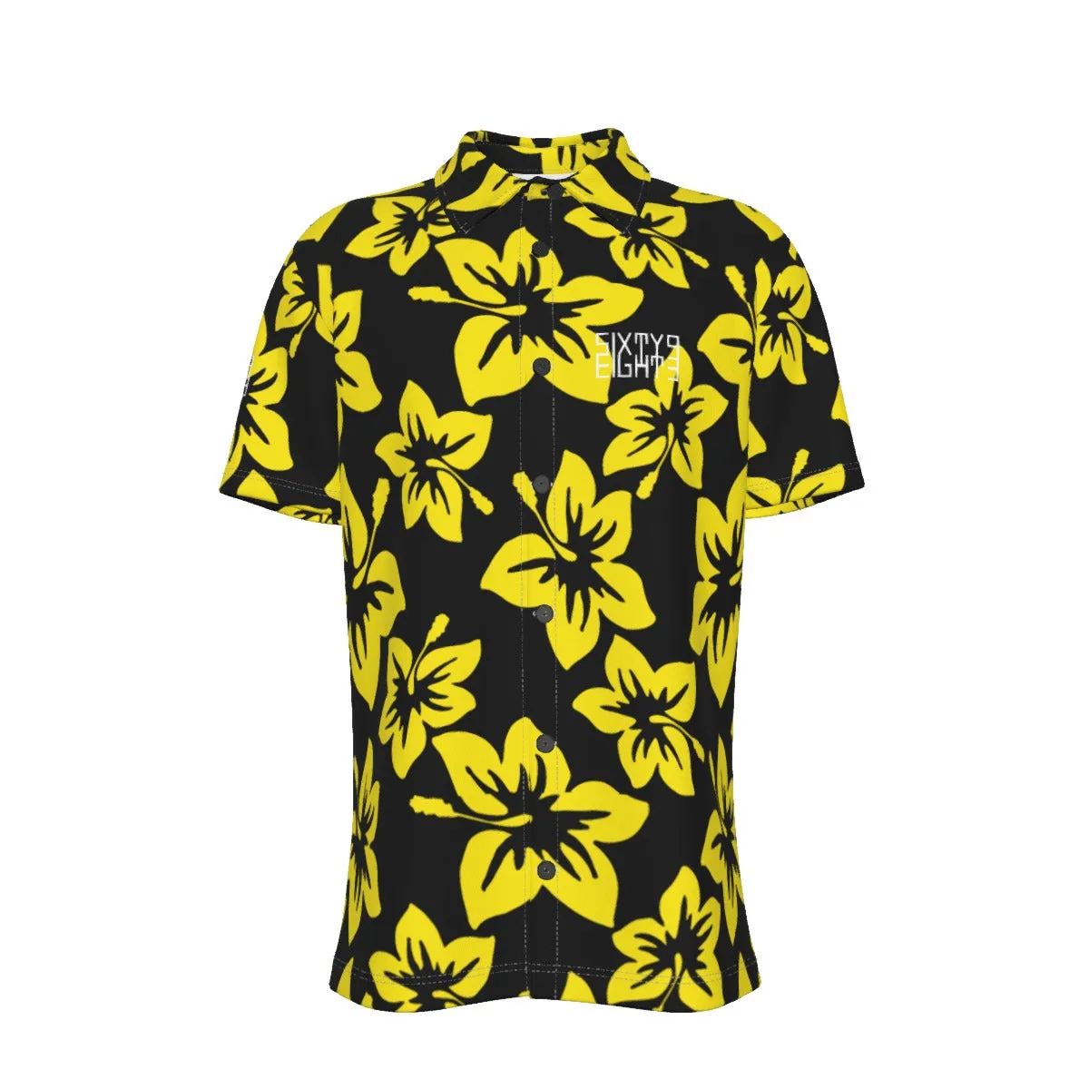 Sixty Eight 93 Logo White Hibiscus Gold & Black Button Up Shirt