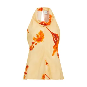 Sleevless Stem Orange Silk Blouse