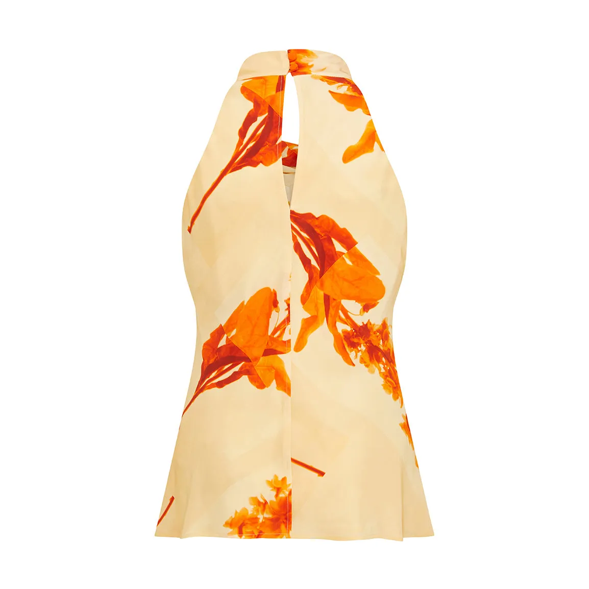 Sleevless Stem Orange Silk Blouse