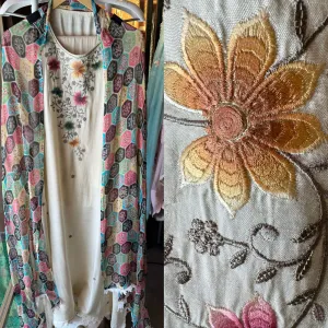 Soft cotton muslin unstitched full size shirt with thread Kadhai on the neckline