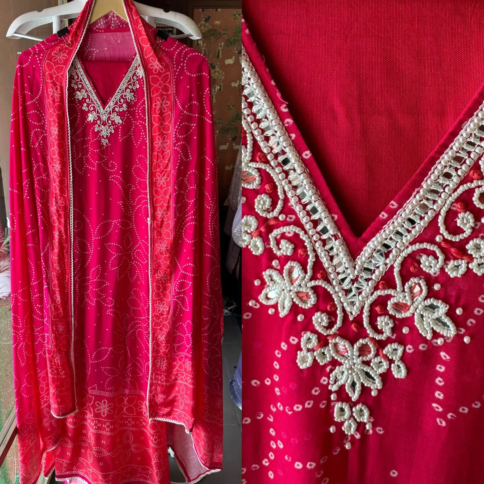 Soft muslin bandej printed Shirt ombre shaded with beautiful hand embroidered