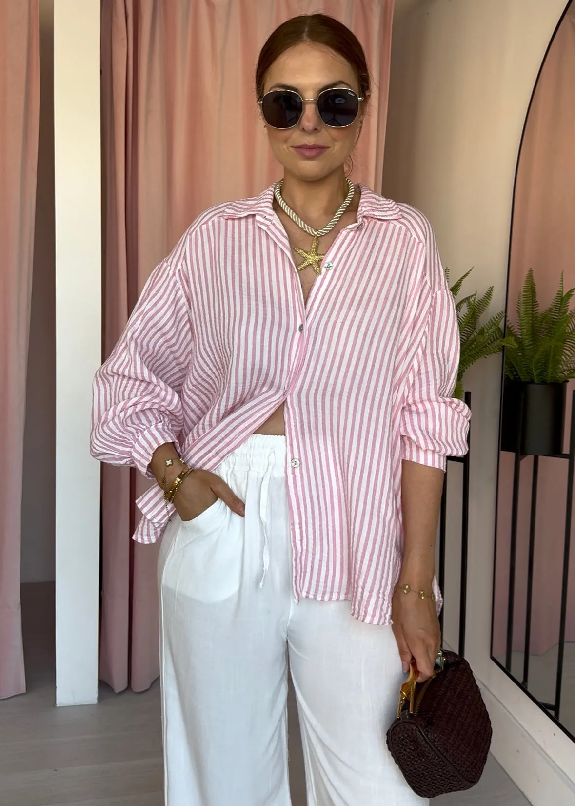 Stripe Cotton Shirt - Pink