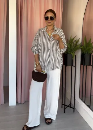 Stripe Cotton Shirt - Taupe