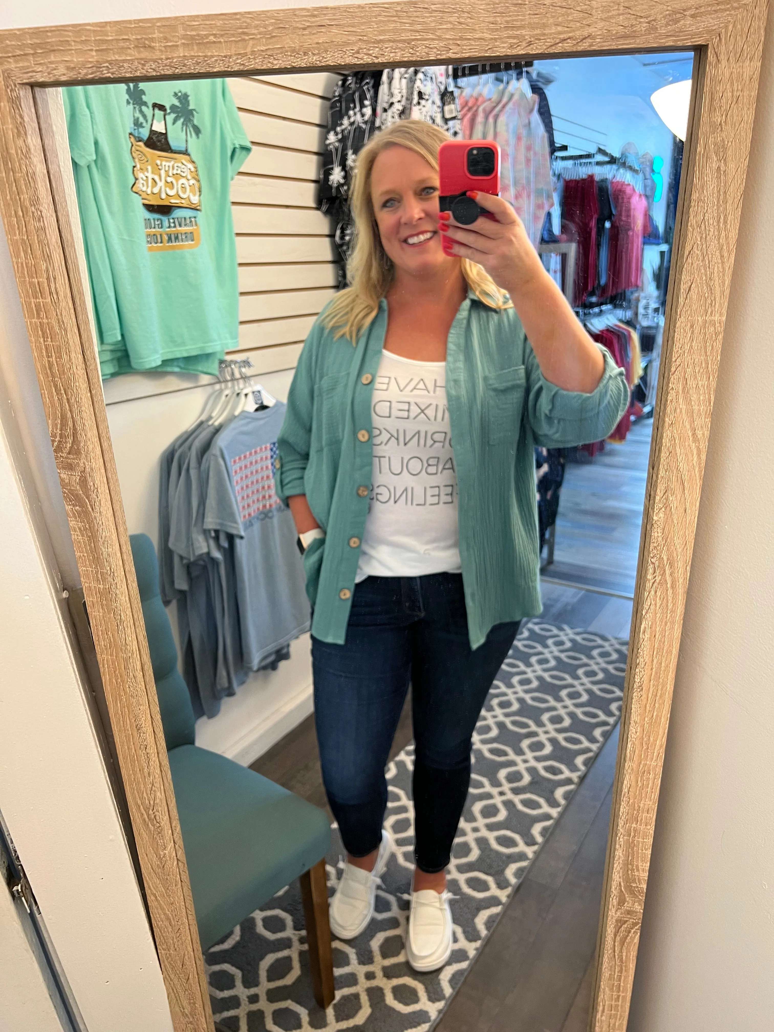 Textured Cotton Button Up - Jade