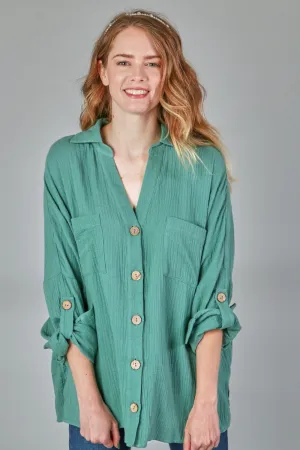 Textured Cotton Button Up - Jade