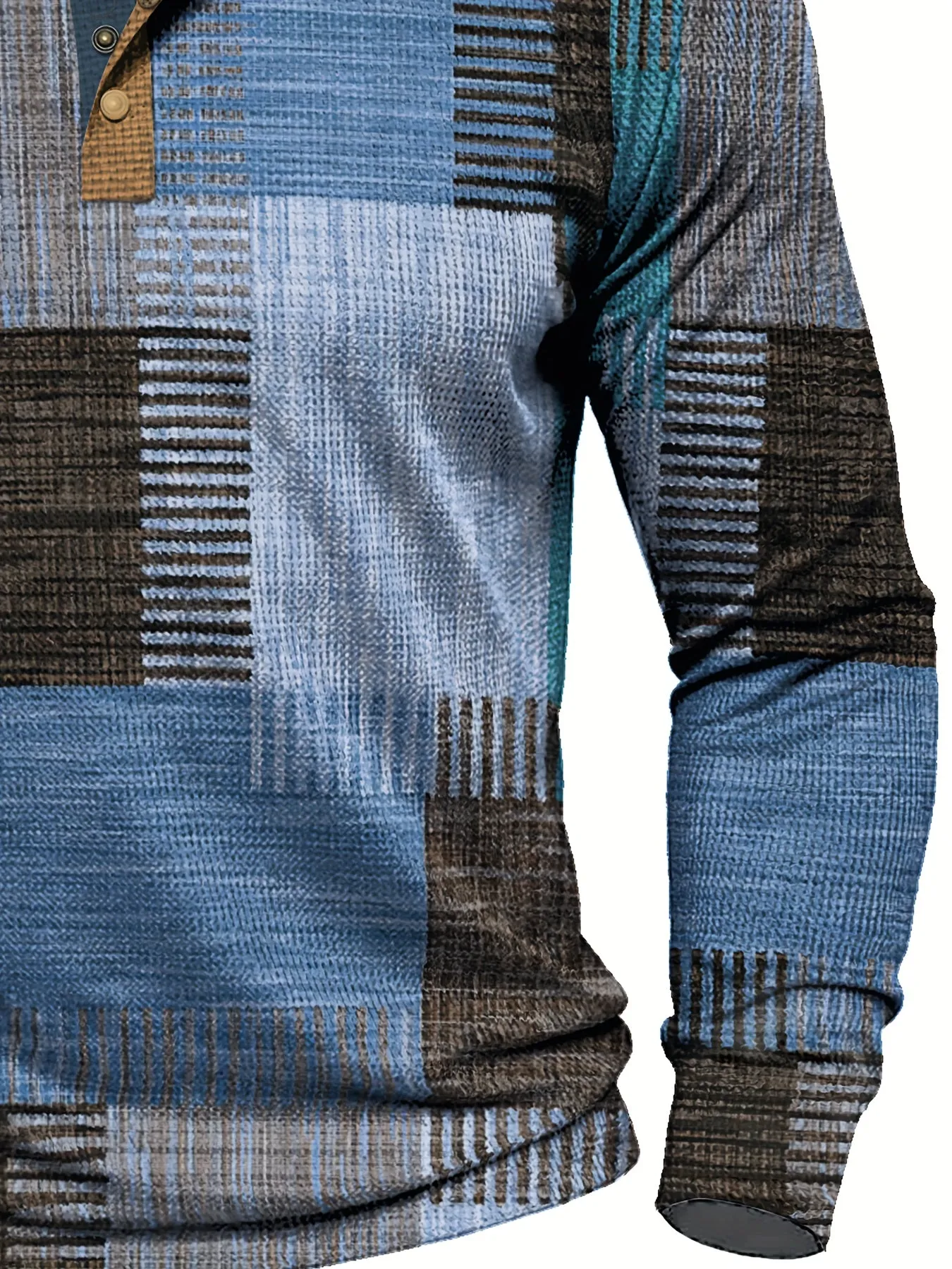 TruiFit - Heren Patchwork Lange Mouw Henley Shirt met Knoopsluiting